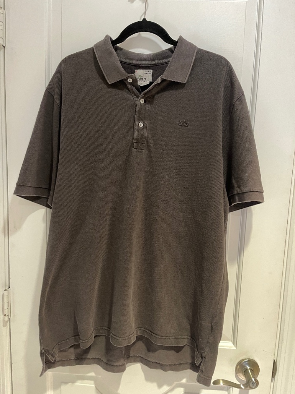Lacoste vintage washed brown taupe short sleeve polo shirt men 8 / 2 XL